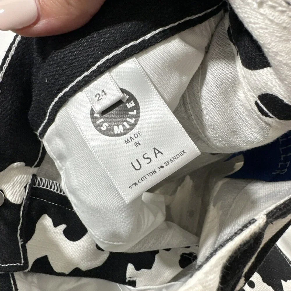 NEW $395 SIMON MILLER [ 24 ] Bell Bottom Jeans In Black White Cow‎ Print #Q375